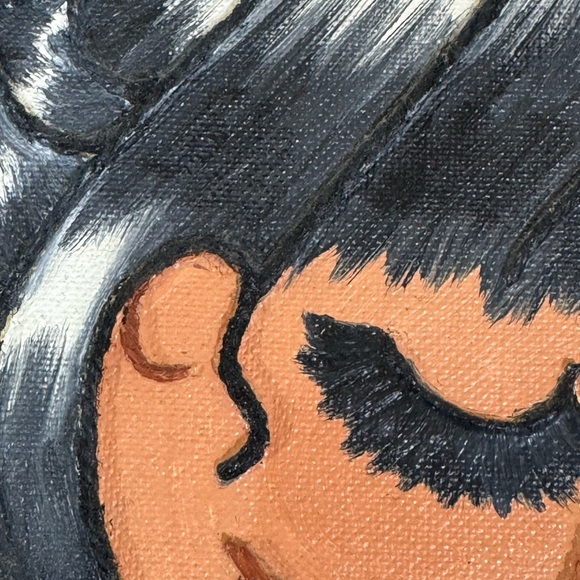 Framed Art Mixed Media Acrylic and Yarn on Canvas 17”x21” Small Painting - Picture 5 of 16